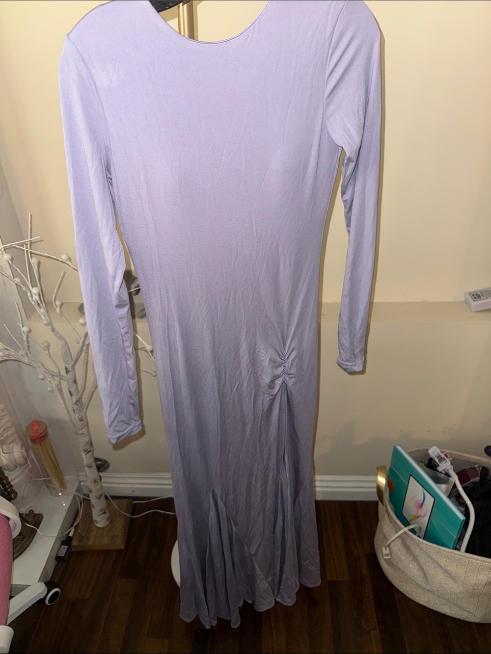 POPFLEX Jersey Long Sleeve Lavender Maxi Dress with Side Gather thumb cut out